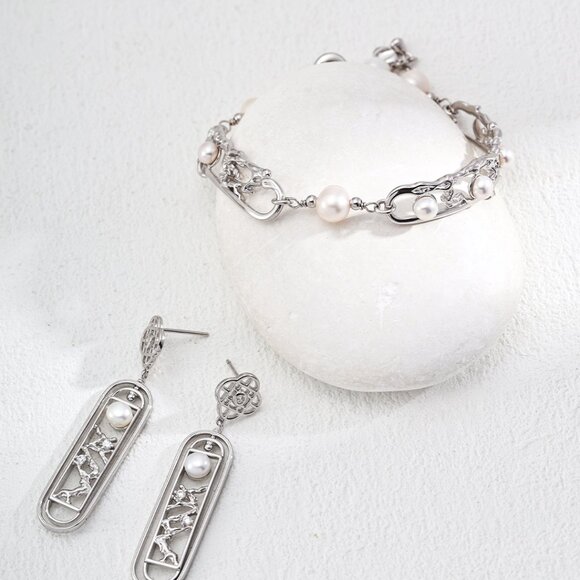 ✨ Artisan Original "Chinese Lattice" Pearl Link Bracelet | S925 Gold - Picture 9 of 12